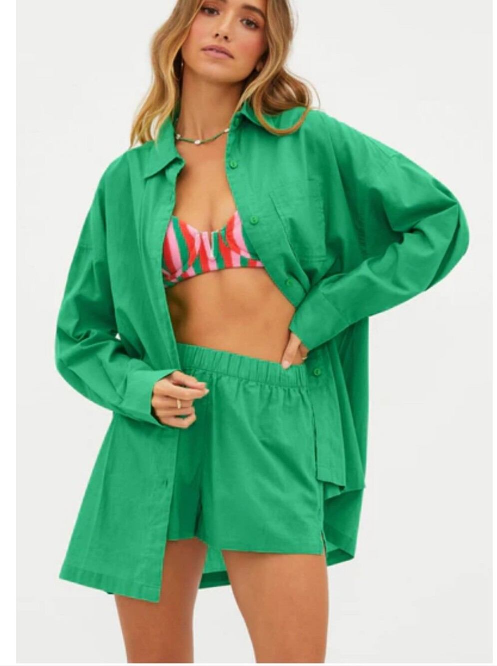 Beach Riot - Cotton 2-Piece Matching Set - Button Down & Shorts